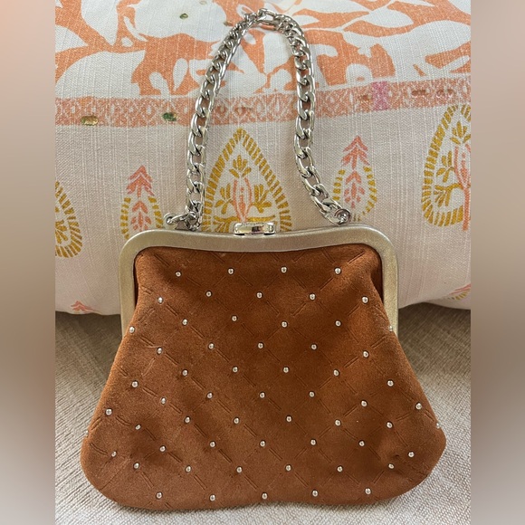 Michael Kors Small Brown Suede Bag with Metal Beads and Strap. - Picture 1 of 10